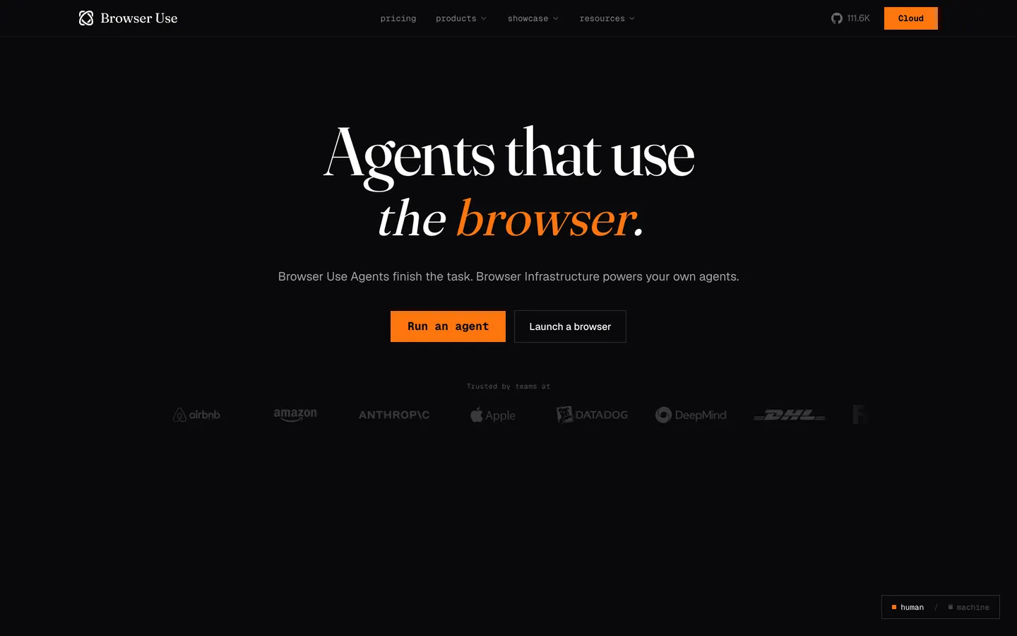 Browser Use hero section