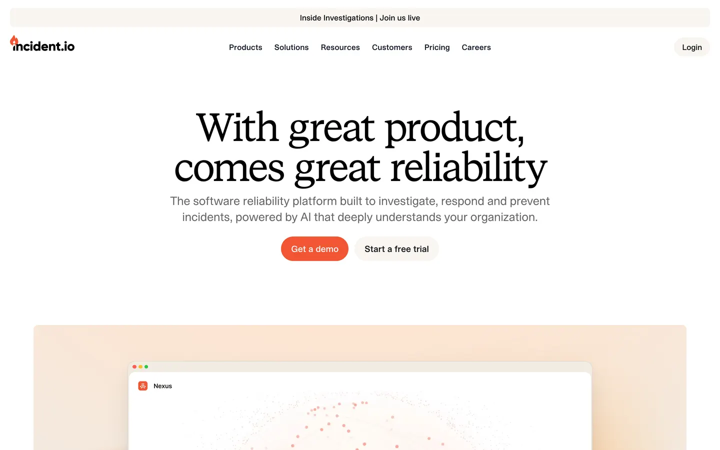 incident.io hero section