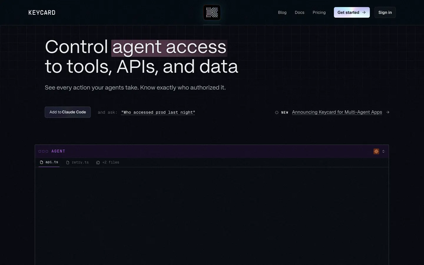 Keycard hero section