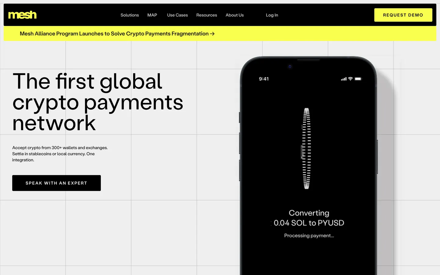 Mesh Pay hero section