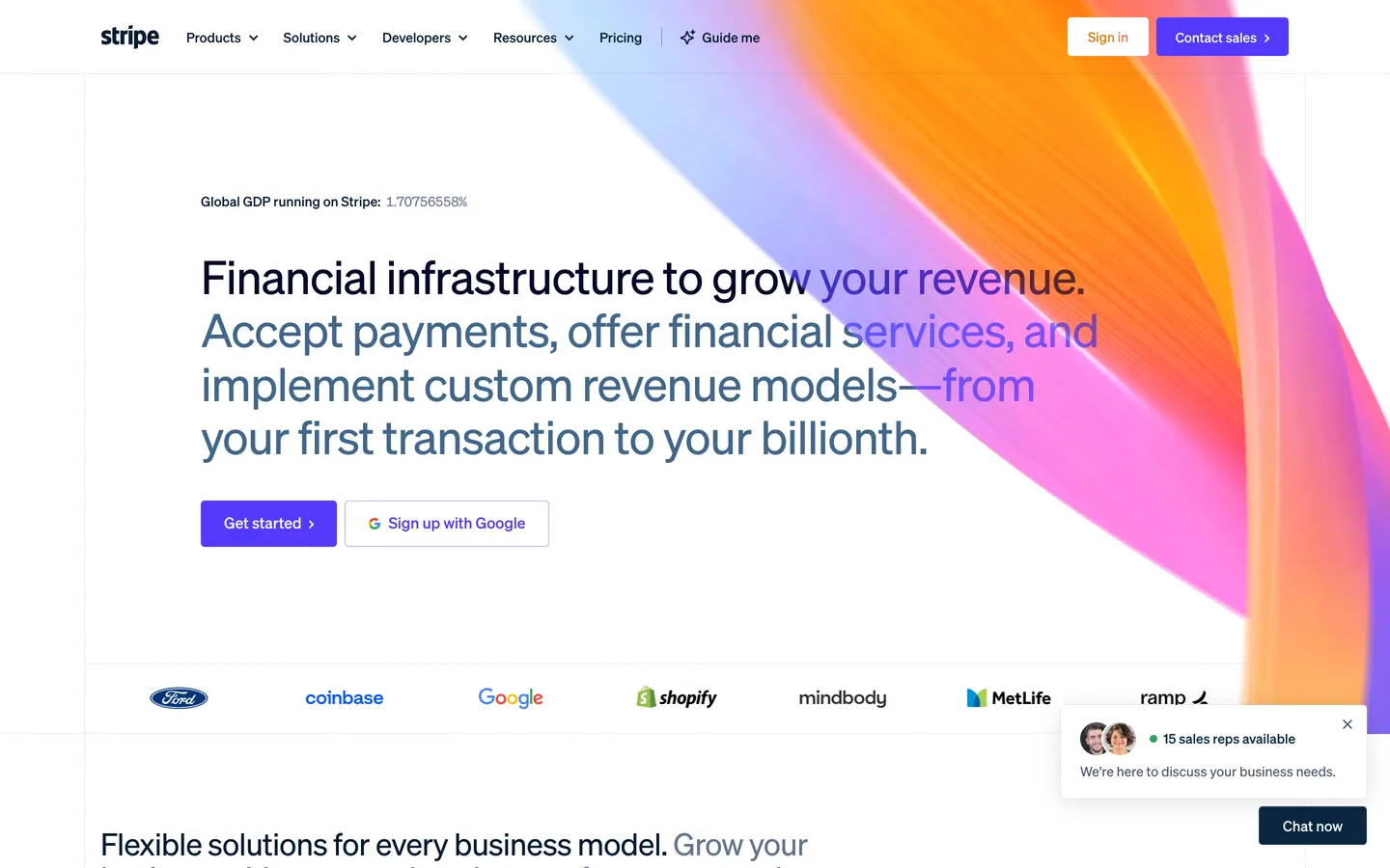 Stripe hero section