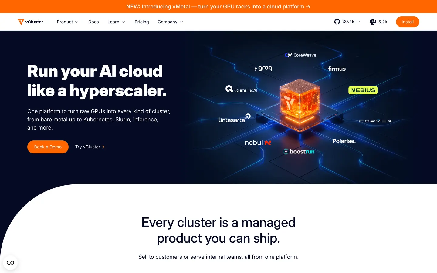 vCluster hero section